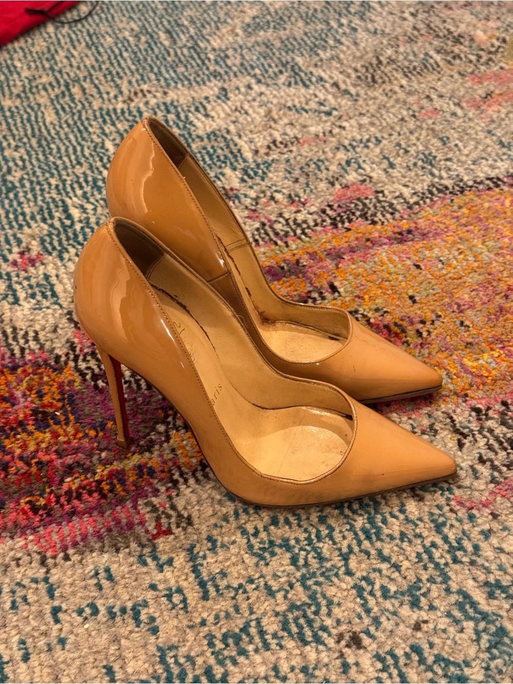 Patent Pointed-Toe Christian Louboutin So Kate Pump in Tan Patent Leather